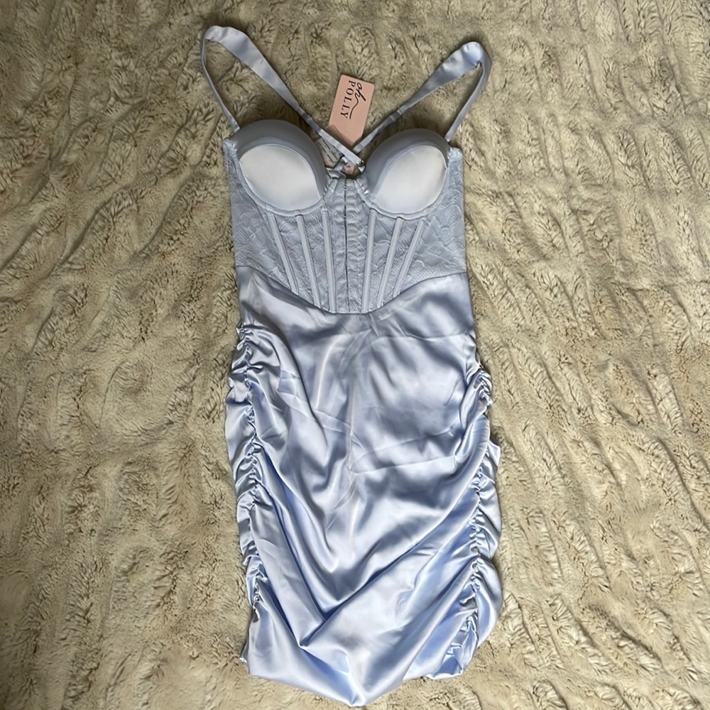 Oh Polly baby blue satin dress